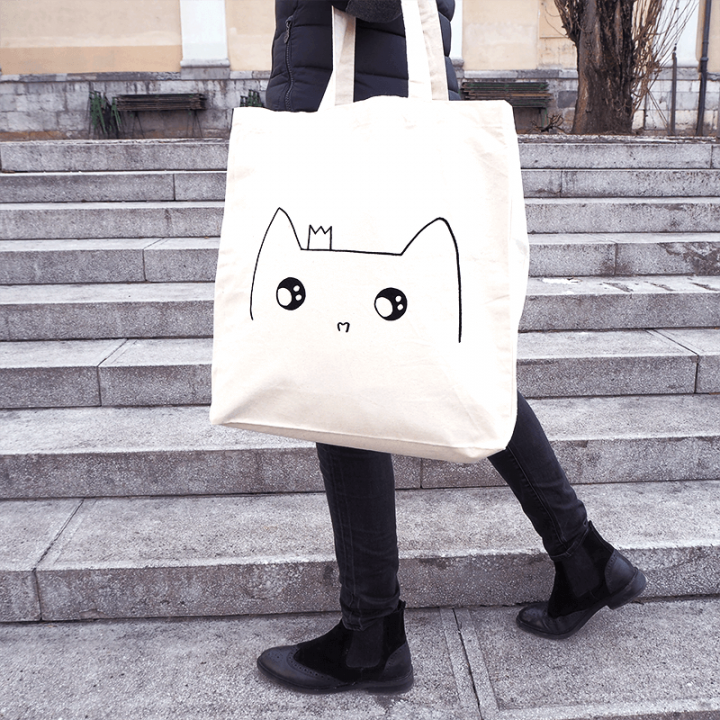 Cat princess organic cotton tote bag