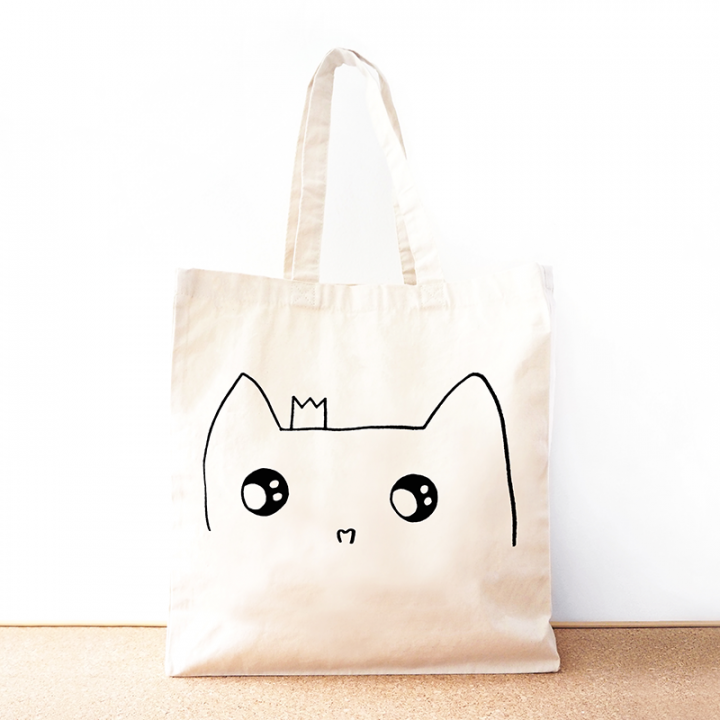 Cat princess organic cotton tote bag